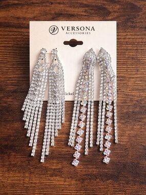 Versona Silver Crystal Fringe Drop Earrings with Aurora Accents